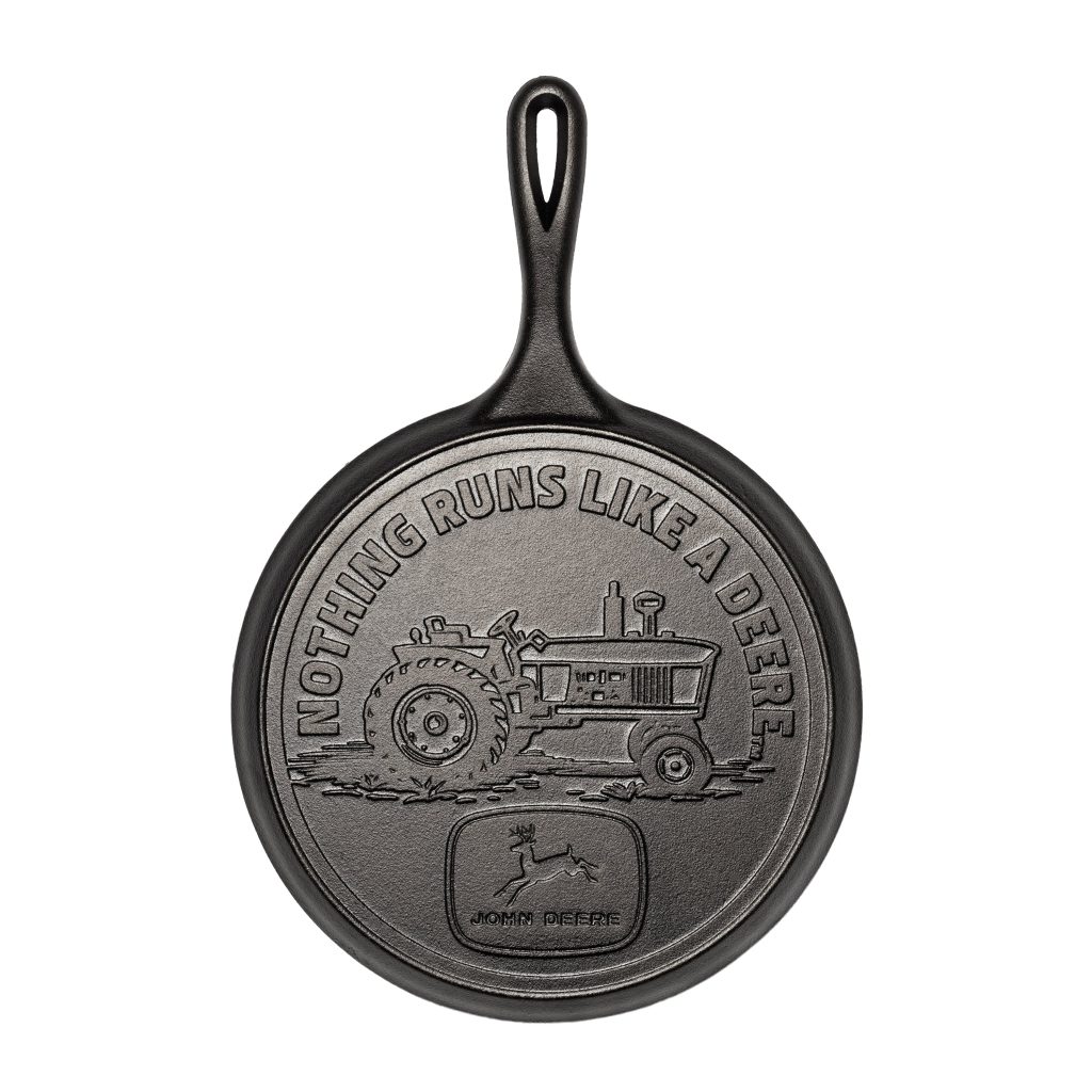 10.5 Inch Seasoned Cast Iron Griddle. John Deere Tractor
